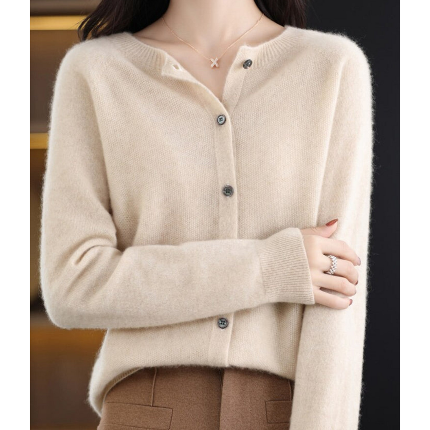ANJA - Reine Merinowolle Damen O-Uringad Strickpullover