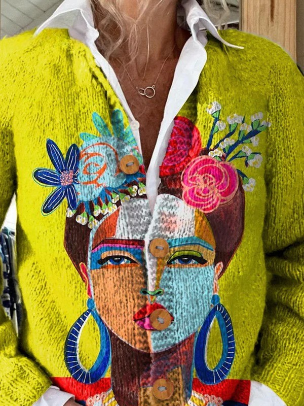 FREDA - Portrait Kunst Bedruckter Cardigan
