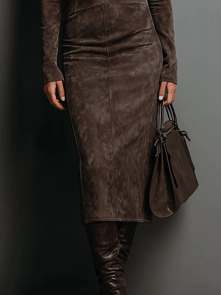 Ava | Wildleder Midi Kleid
