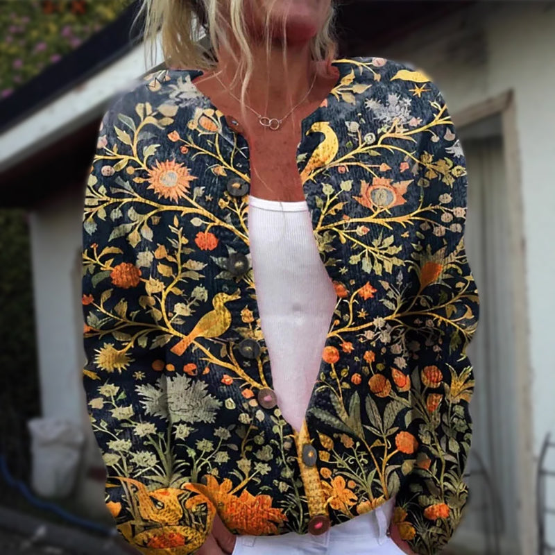 Damen-Cardigan mit floralem Muster und Knöpfen vorne
