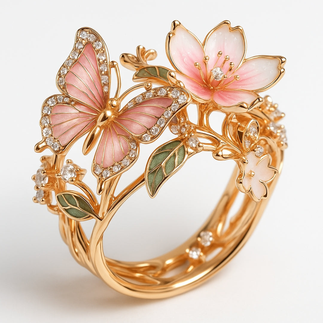 Ring mit kubischem Zirkonia und Schmetterlingsdesign, natürlich brillant