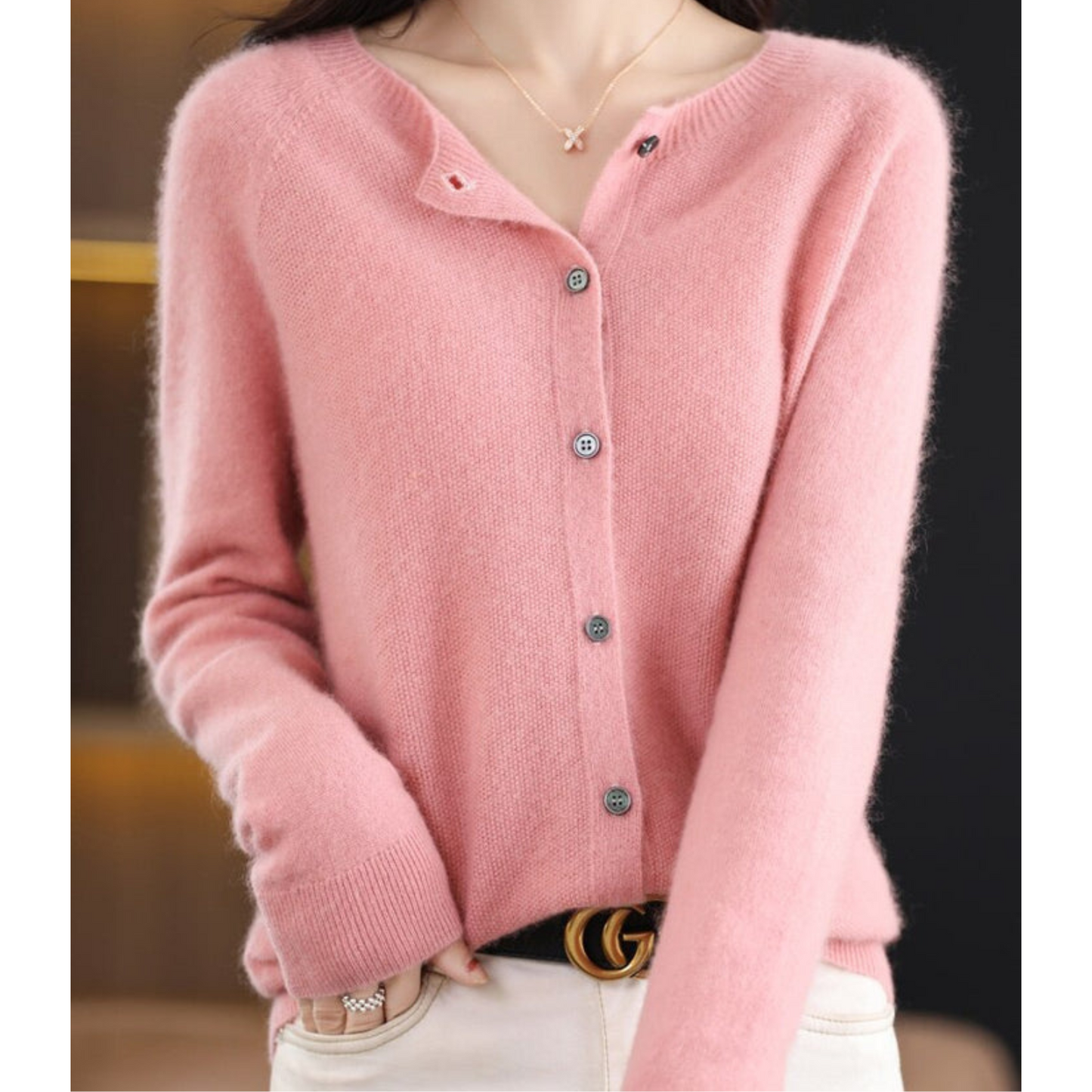 ANJA - Reine Merinowolle Damen O-Uringad Strickpullover