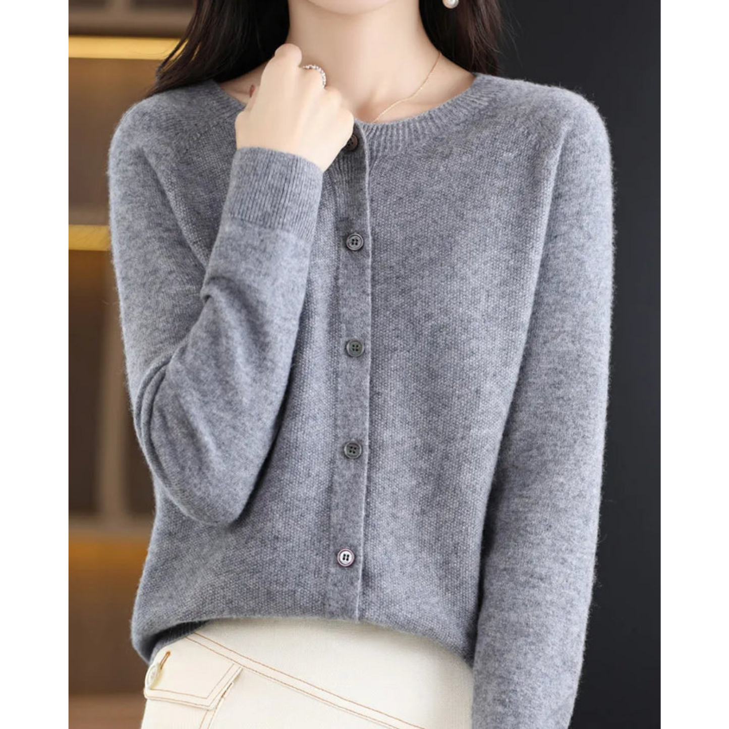 ANJA - Reine Merinowolle Damen O-Uringad Strickpullover