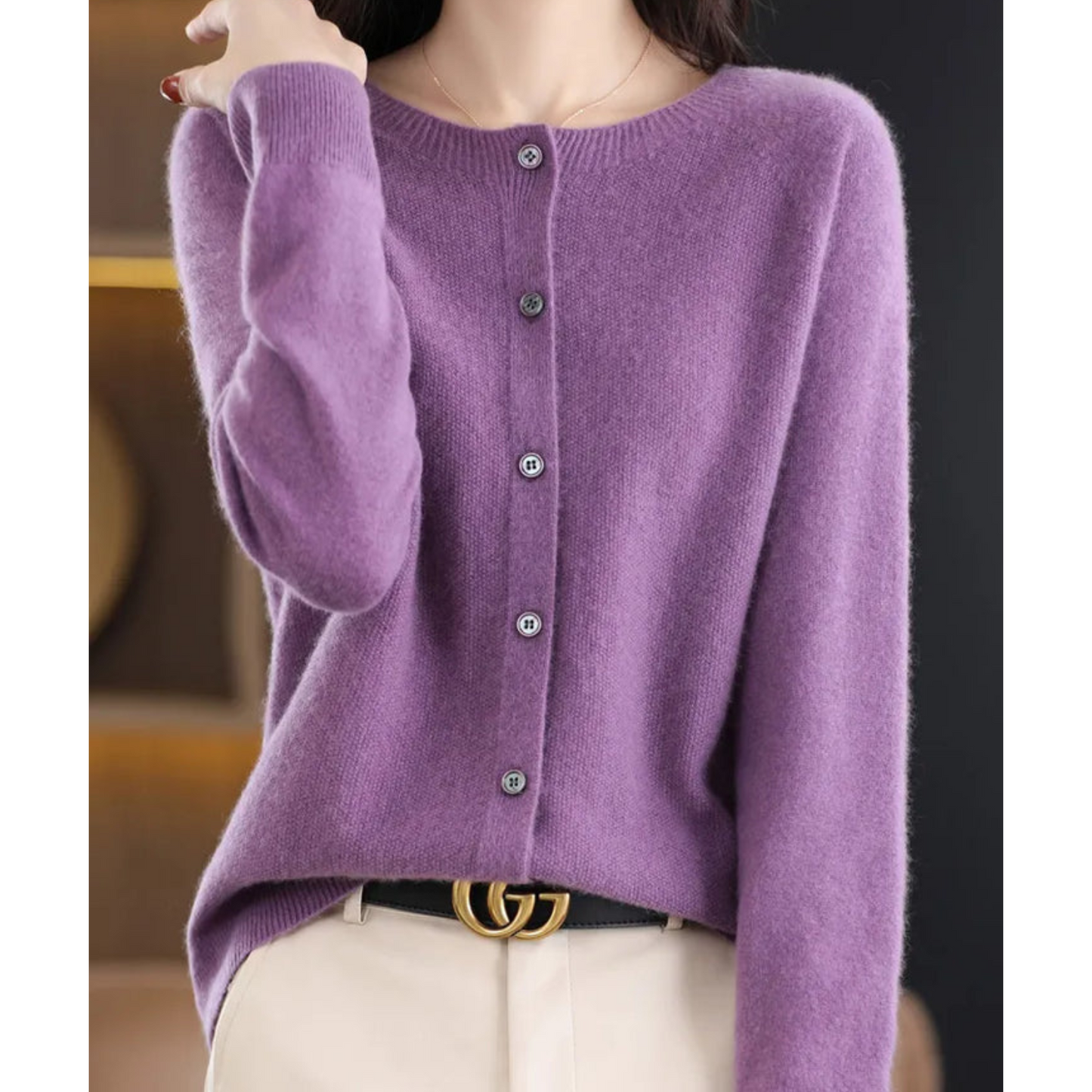 ANJA - Reine Merinowolle Damen O-Uringad Strickpullover