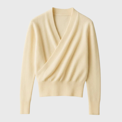 Rosa | Kreuzstrickpullover aus Wolle mit V-Ausschnitt