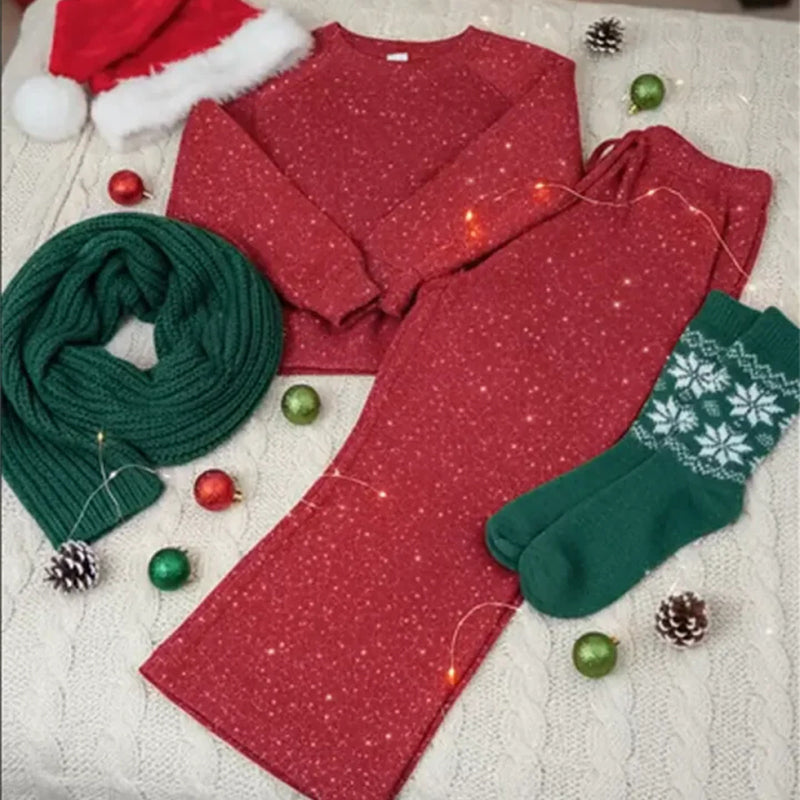 Damen-Glitzer-Weihnachts-Zweiteiler