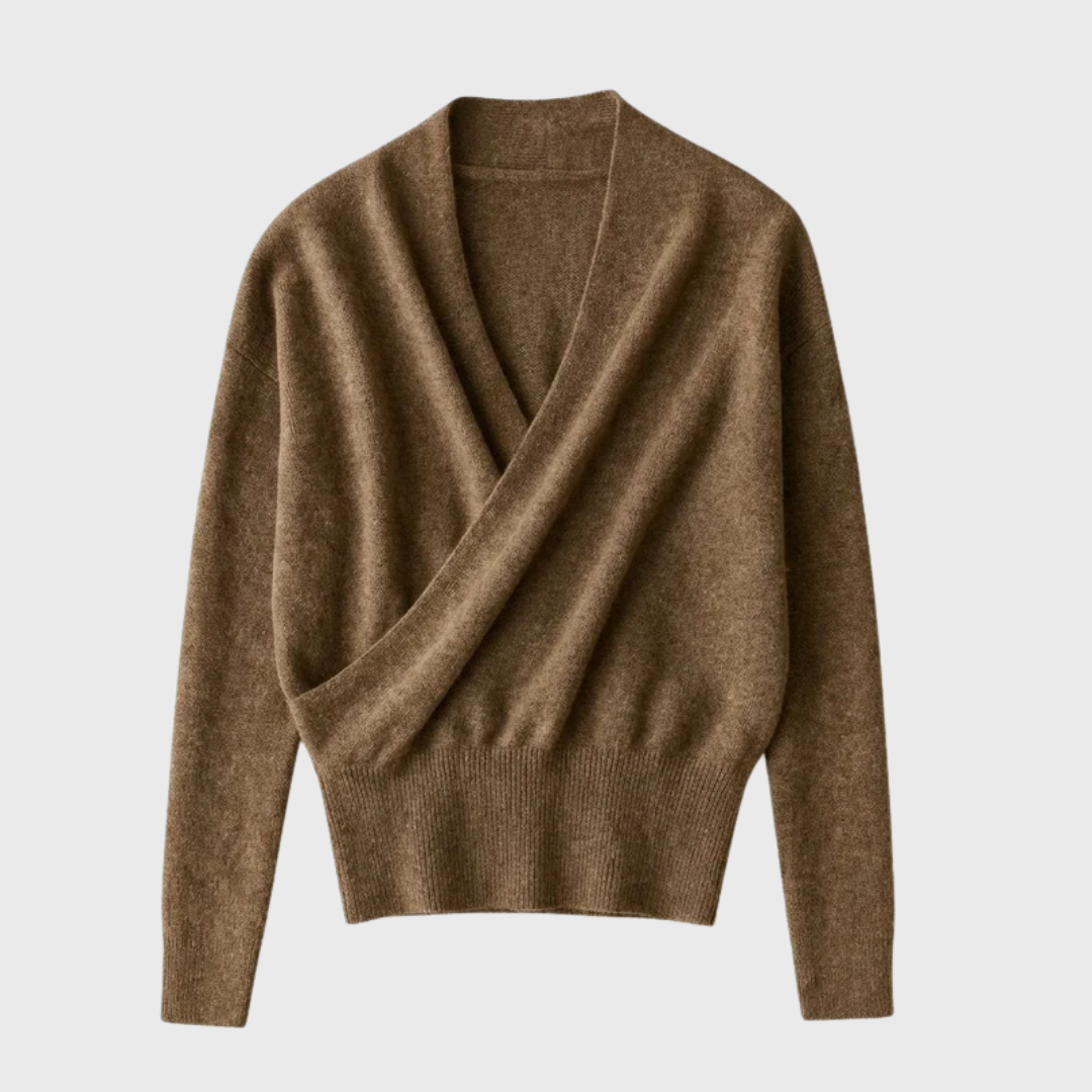 Rosa | Kreuzstrickpullover aus Wolle mit V-Ausschnitt