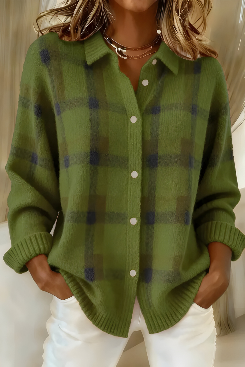 Mia | Weiche karierte Strickjacke