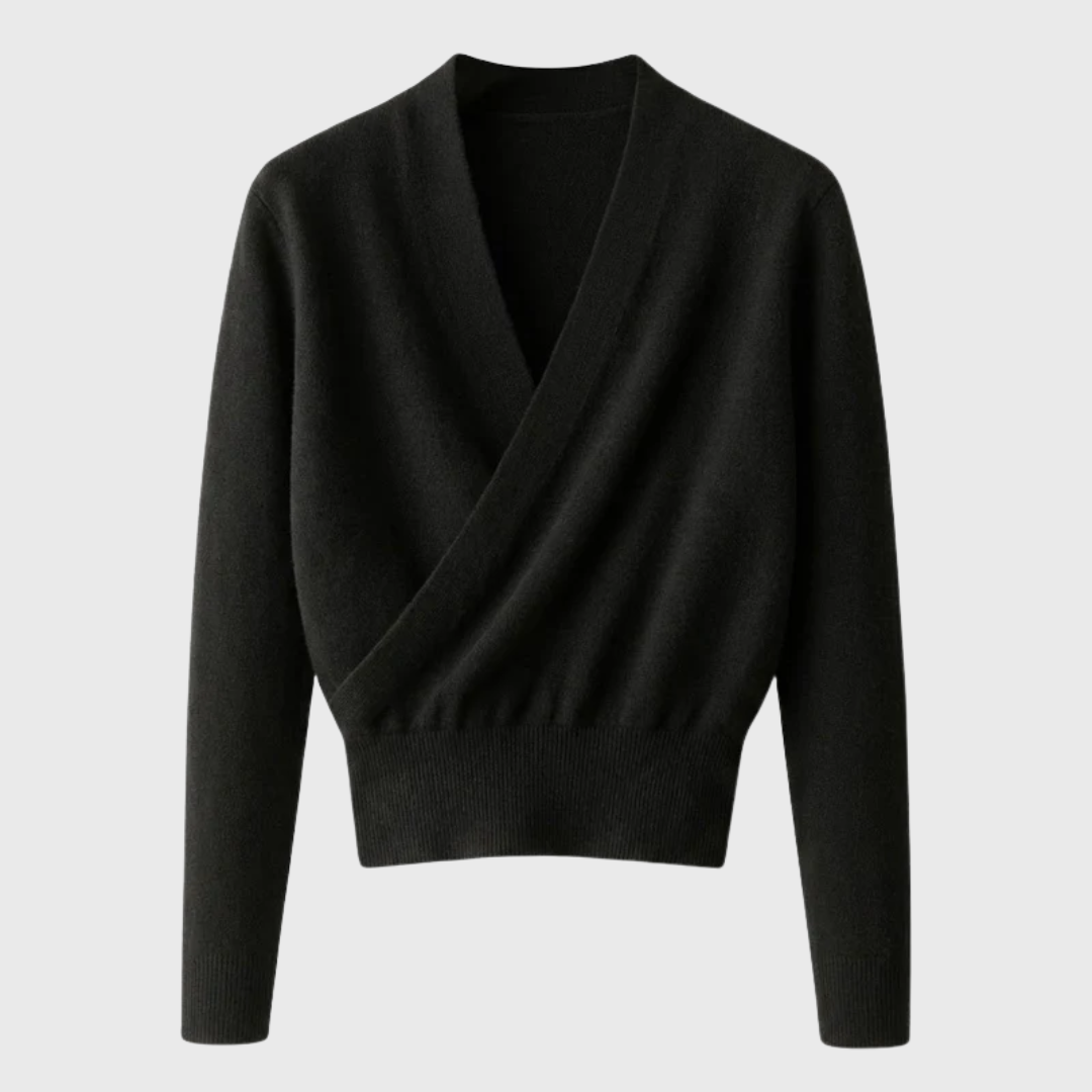 Rosa | Kreuzstrickpullover aus Wolle mit V-Ausschnitt