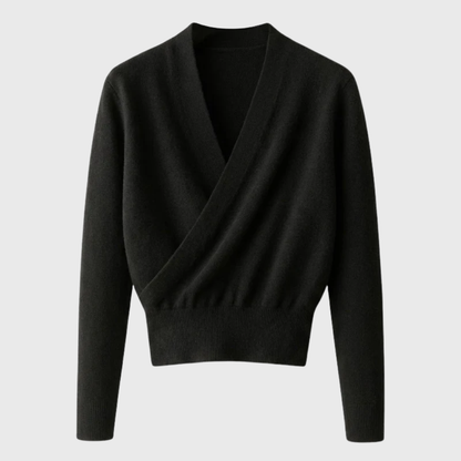 Rosa | Kreuzstrickpullover aus Wolle mit V-Ausschnitt
