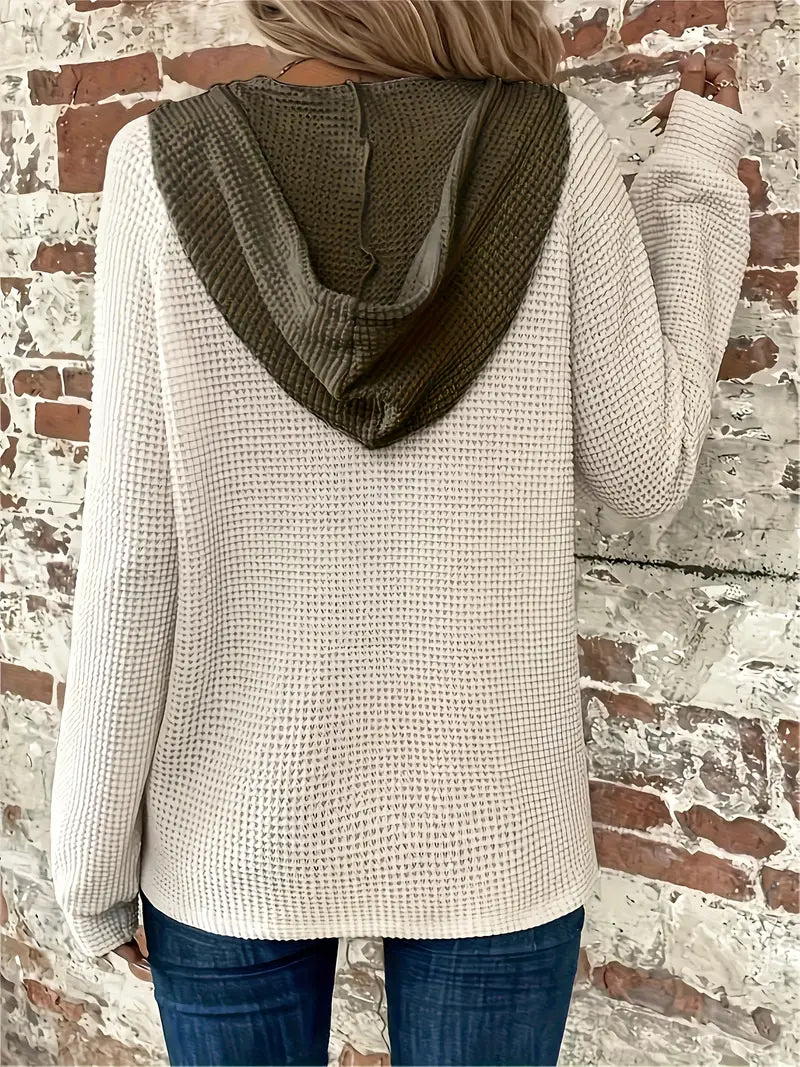 SNEZHANA - Langarm-Button-Front-Zugband-Hoodie