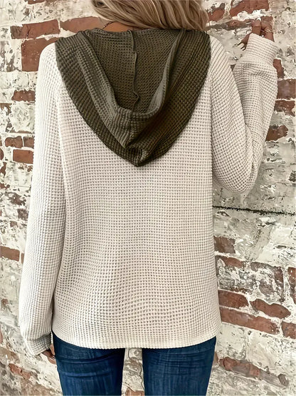 SNEZHANA - Langarm-Button-Front-Zugband-Hoodie