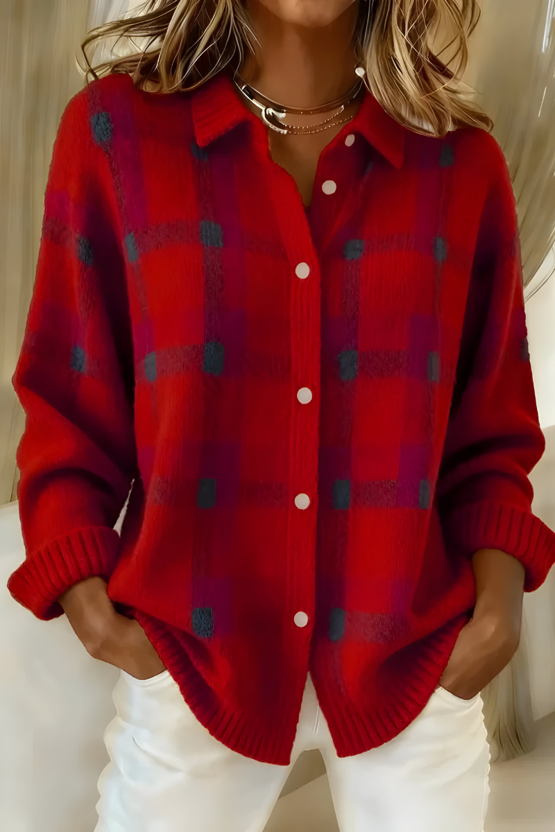 Mia | Weiche karierte Strickjacke