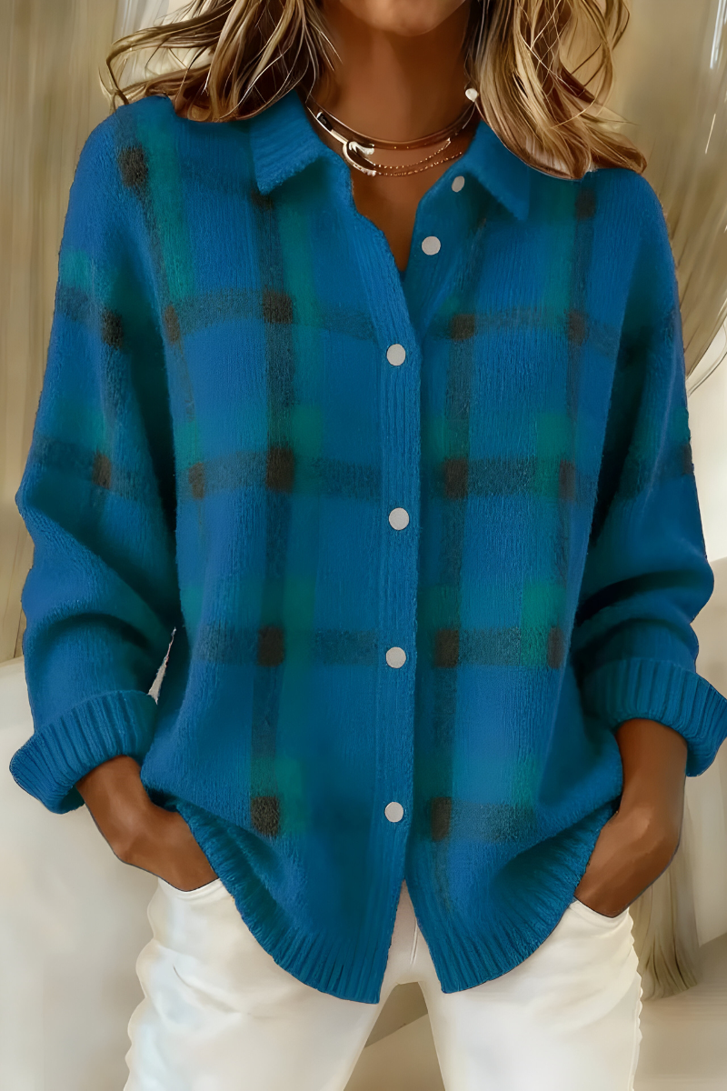 Mia | Weiche karierte Strickjacke
