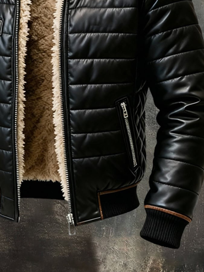 Vanhouten™ | Schwarze Jacke mit Sherpa-Futter