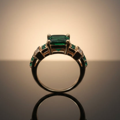 Goldener Ring mit grünem Kristall