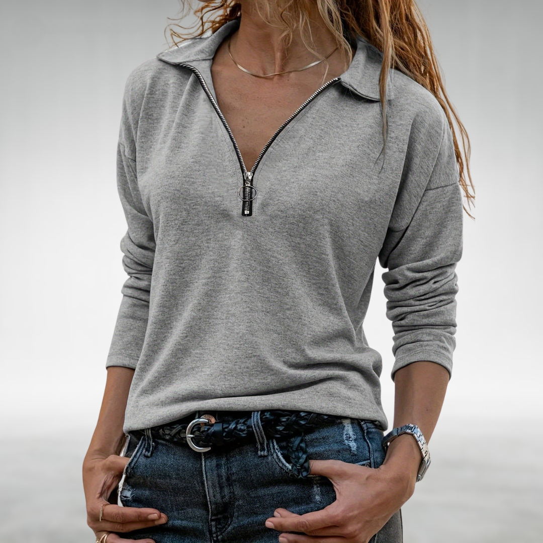ELODIE - Halb-Zip Pullover mit eleganter Bauchdeckung