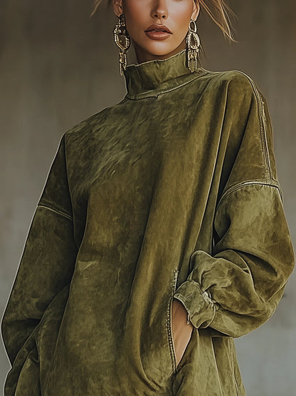 Darcie | Wildleder-Fransen Rollkragenkleid