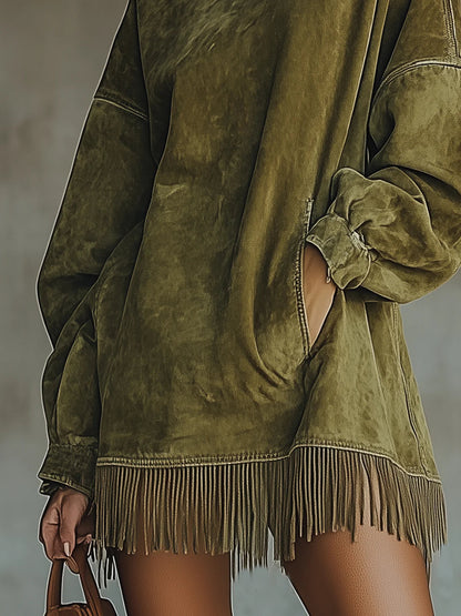 Darcie | Wildleder-Fransen Rollkragenkleid