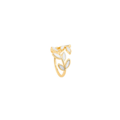 Verstellbarer Goldring mit Blatt und Weißopal