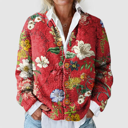 Damen-Cardigan mit floralem Muster und Knöpfen vorne