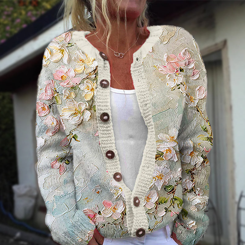 Damen-Cardigan mit floralem Muster und Knöpfen vorne