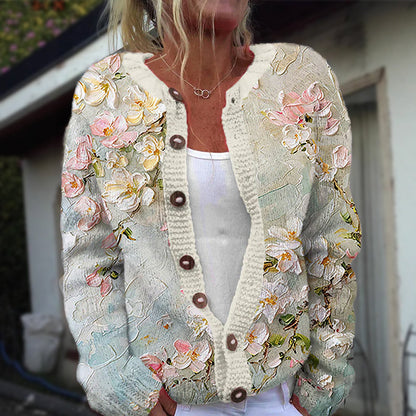 Damen-Cardigan mit floralem Muster und Knöpfen vorne