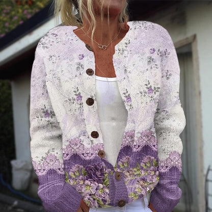 Damen-Cardigan mit floralem Muster und Knöpfen vorne