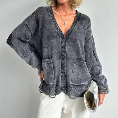Cardigan aus Baumwollmischung mit V-Ausschnitt für Damen