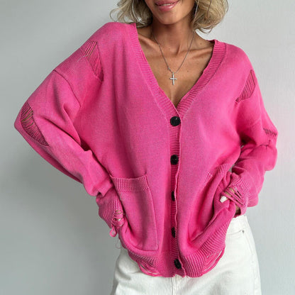 Cardigan aus Baumwollmischung mit V-Ausschnitt für Damen