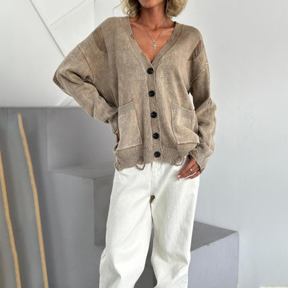 Cardigan aus Baumwollmischung mit V-Ausschnitt für Damen