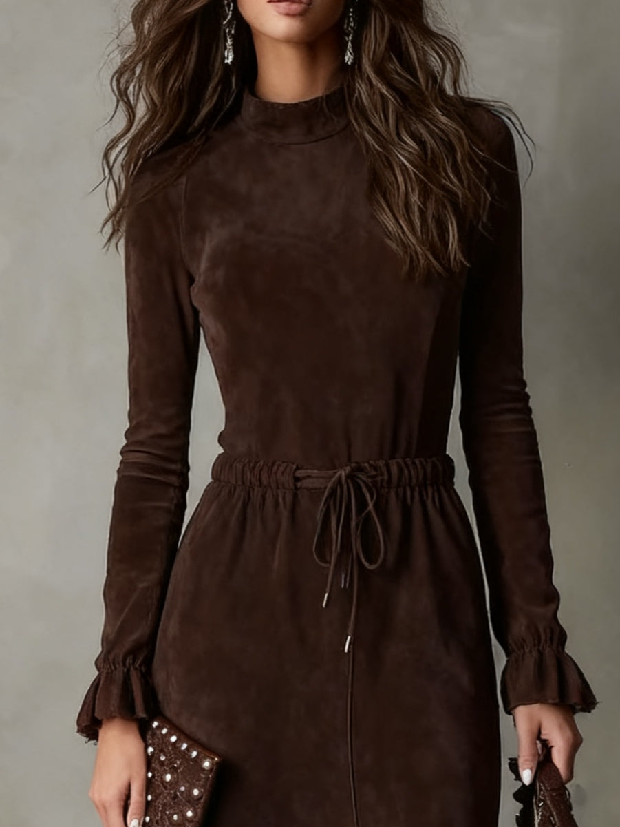 Isla | Wildleder Midi Kleid mit Bindegürtel