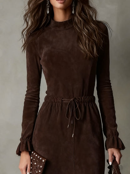 Isla | Wildleder Midi Kleid mit Bindegürtel