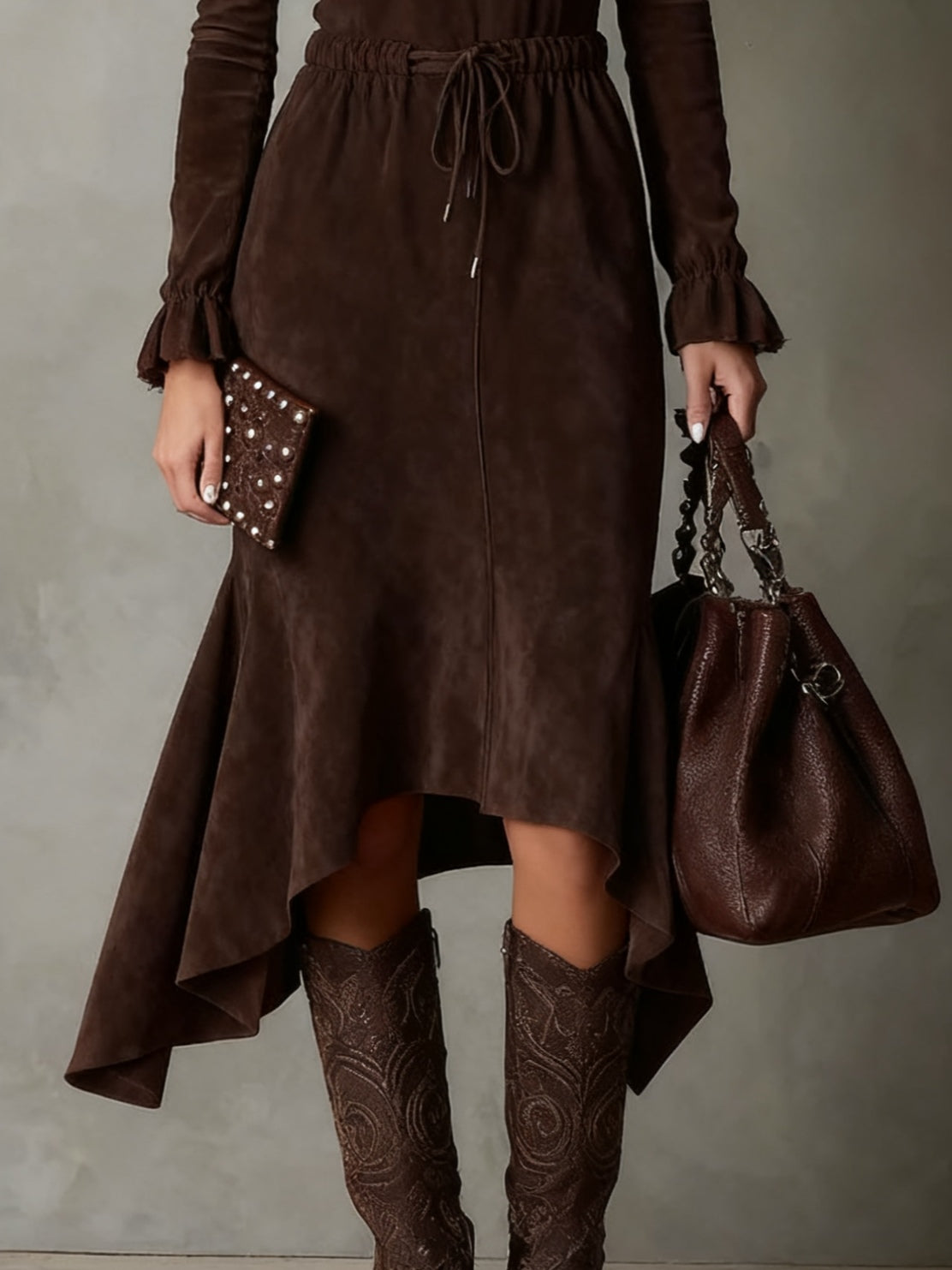 Isla | Wildleder Midi Kleid mit Bindegürtel