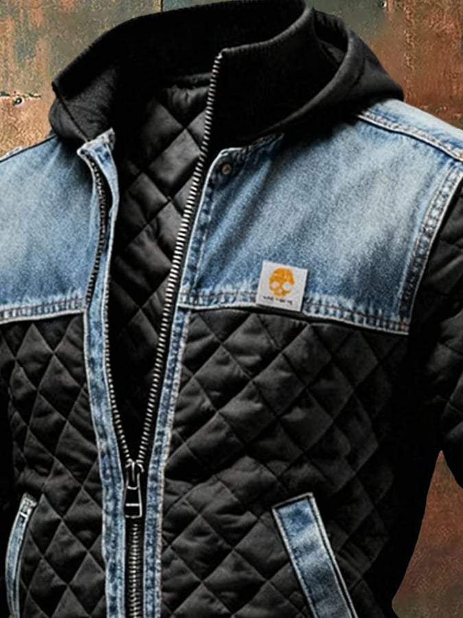 Vanhouten™ | Gefütterte schwarze Jacke mit Denim-Details