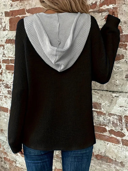SNEZHANA - Langarm-Button-Front-Zugband-Hoodie