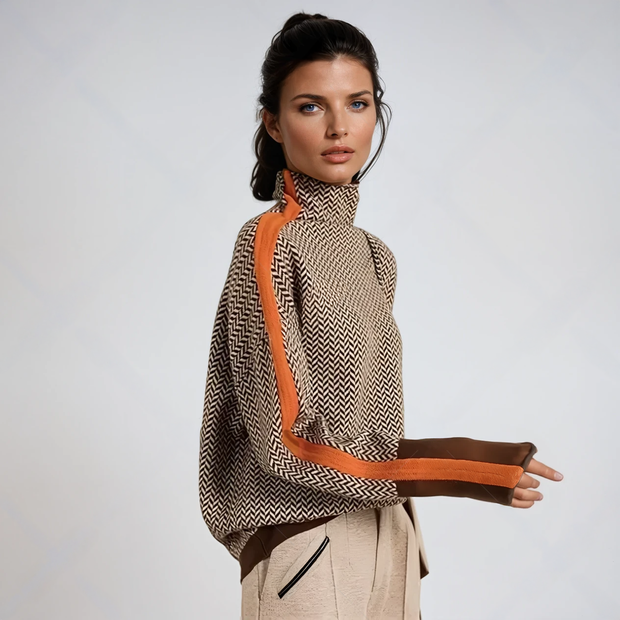 Vera | Pullover mit Stehkragen und Kontraststreifen