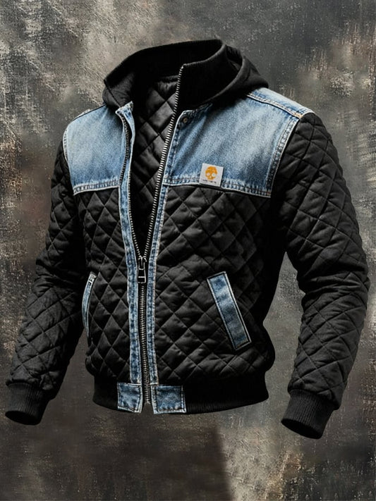 Vanhouten™ | Gefütterte schwarze Jacke mit Denim-Details