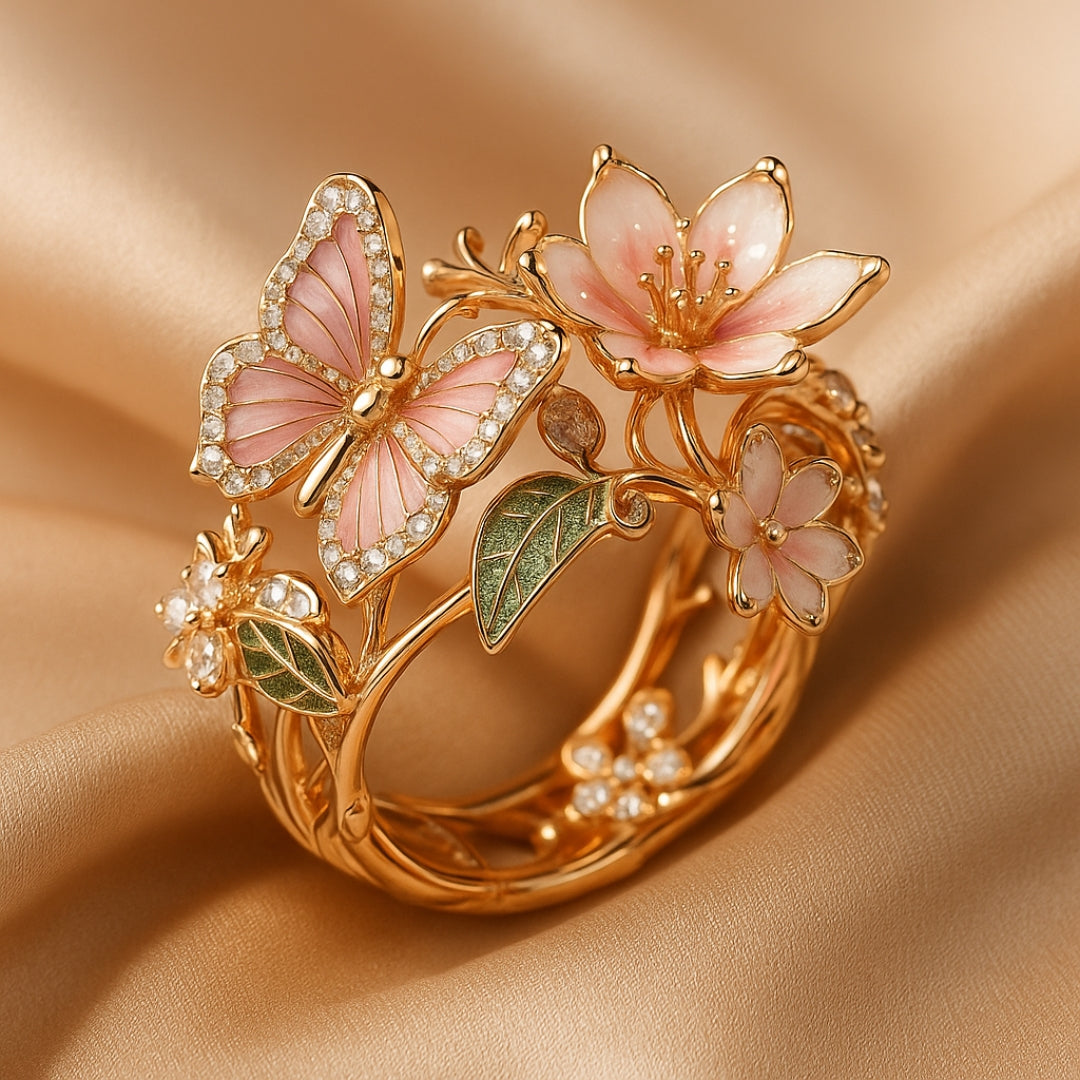 Ring mit kubischem Zirkonia und Schmetterlingsdesign, natürlich brillant