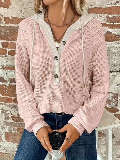 SNEZHANA - Langarm-Button-Front-Zugband-Hoodie