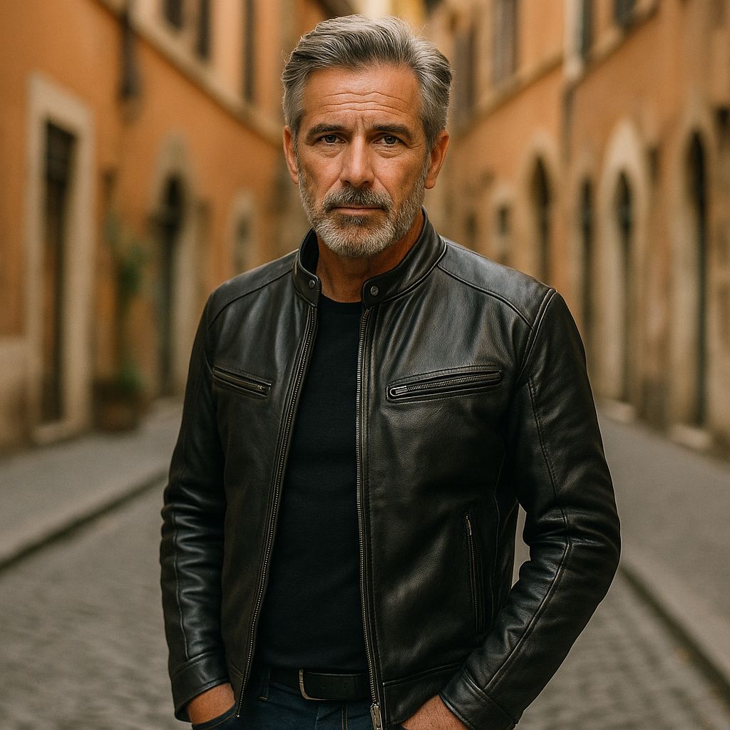 Enzo | Schwarze Lederjacke – klassischer Motorradstil
