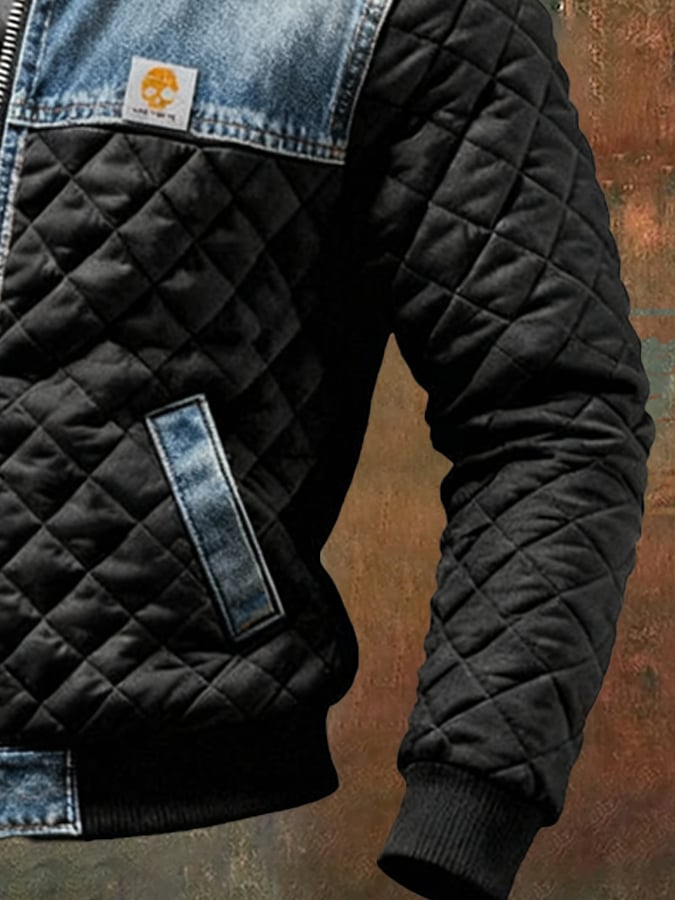 Vanhouten™ | Gefütterte schwarze Jacke mit Denim-Details