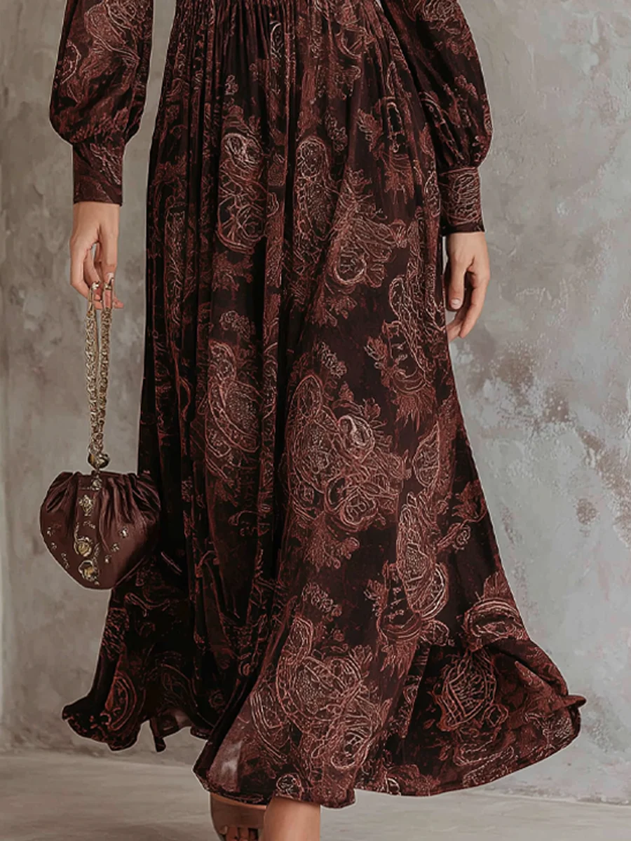 Marlene | Paisley Zip-Neck Midi-Kleid