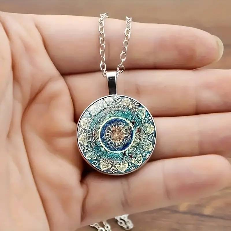 Vintage Mandala Halskette rund blau