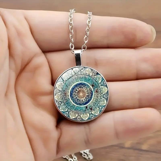 Vintage Mandala Halskette rund blau