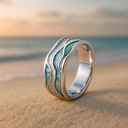 Ring mit silbernen Wellen und Türkis