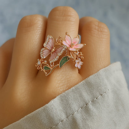 Ring mit kubischem Zirkonia und Schmetterlingsdesign, natürlich brillant