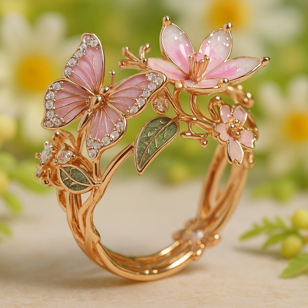 Ring mit kubischem Zirkonia und Schmetterlingsdesign, natürlich brillant