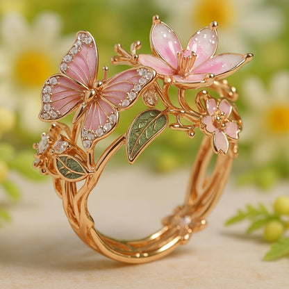 Ring mit kubischem Zirkonia und Schmetterlingsdesign, natürlich brillant